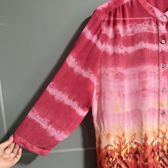 Chico’s Women Semi Sheer Button Up Abstract Print L/S Blouse 2(US L) Multicolor - Picture 3 of 6
